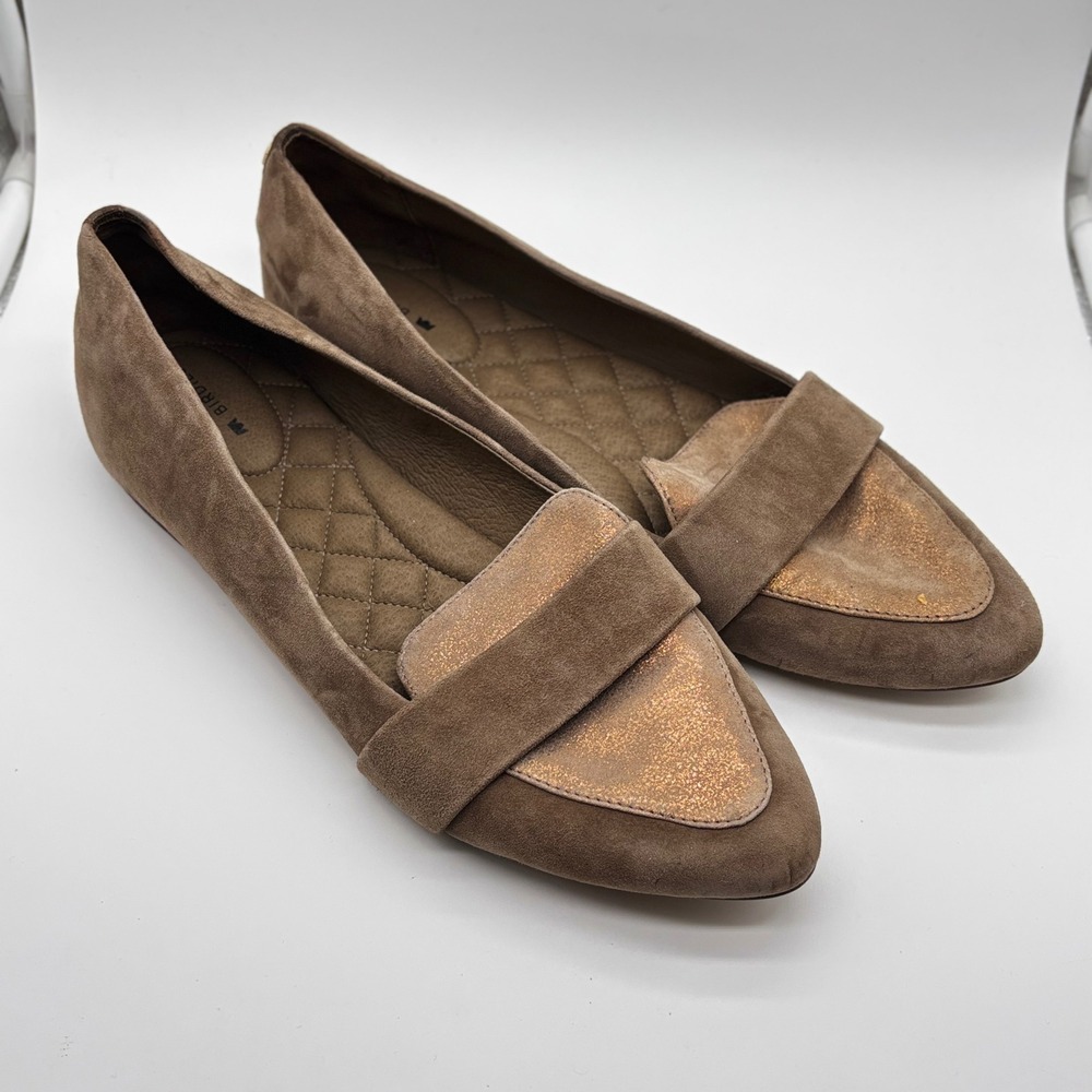 Birdies Blackbird Suede Flat Oak Shimmer Bronze Pointed Toe Size 10